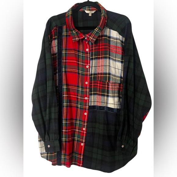 Simply Southern Women's Multi Color Patchwork Oversized Flannel - Picture 1 of 12